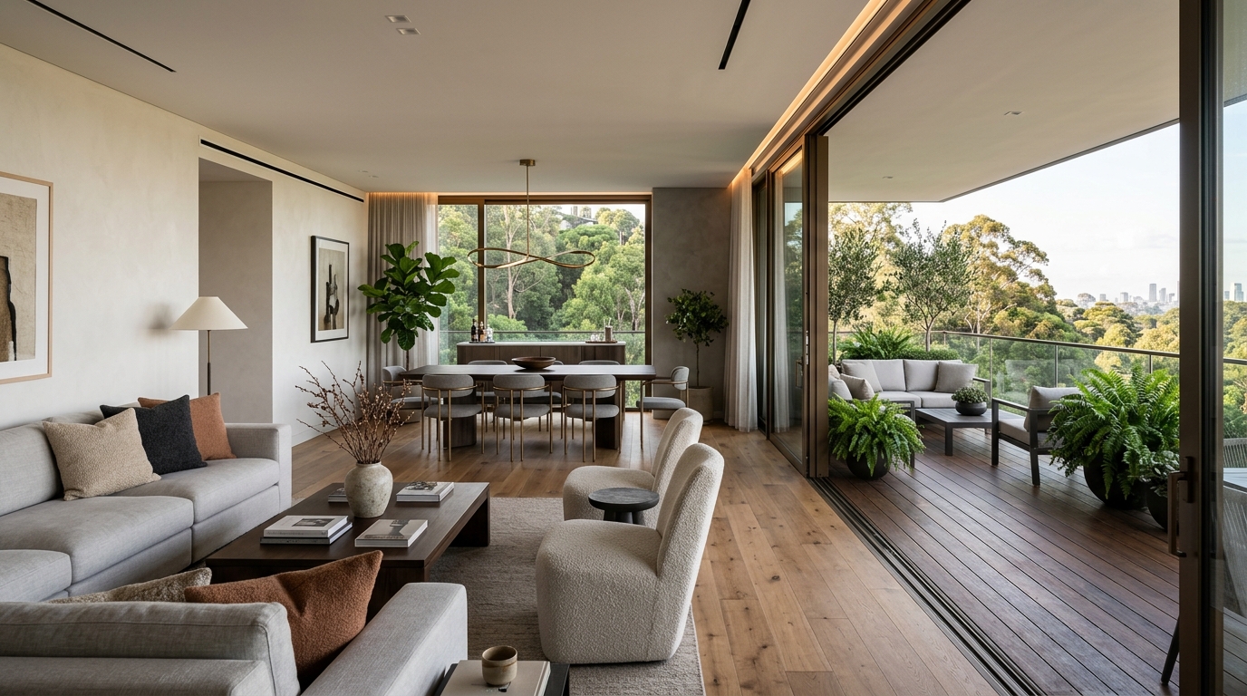 Luxury Living Room with Expansive Terrace Deck